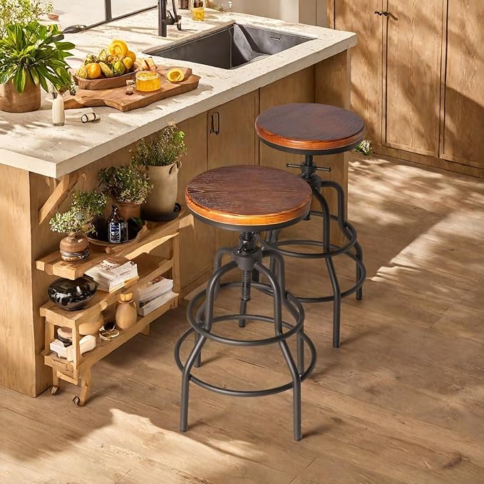 Industrial Vintage Counter Stool, Kitchen Counter Height Adjustable Swivel Chair - Image 6