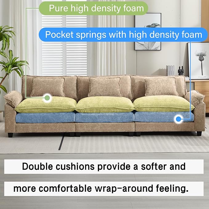 Oprisen 120" Modular Sectional Sofa, Comfy Cloud Couch Sectional, Chenille Sofa - Image 3