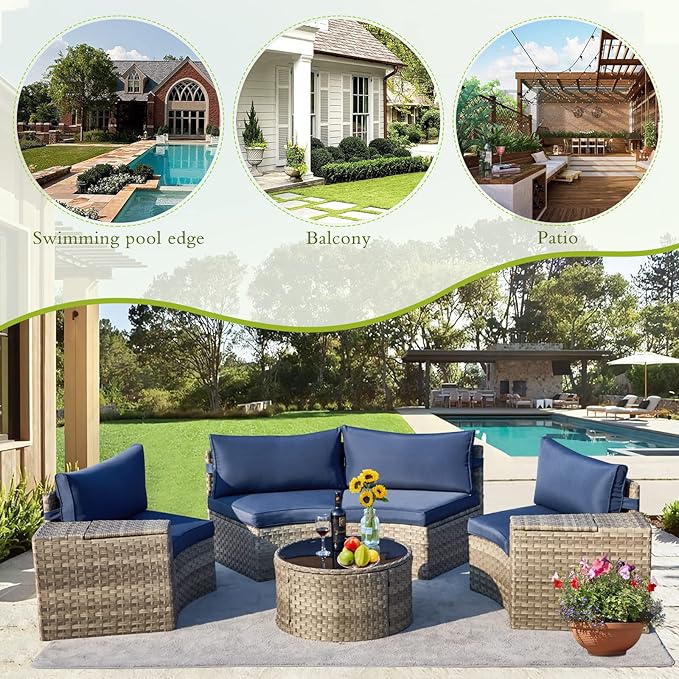 ECOTOUGE 7 Piece Outdoor Half Moon Furniture, Wicker Patio Sectional - Image 6