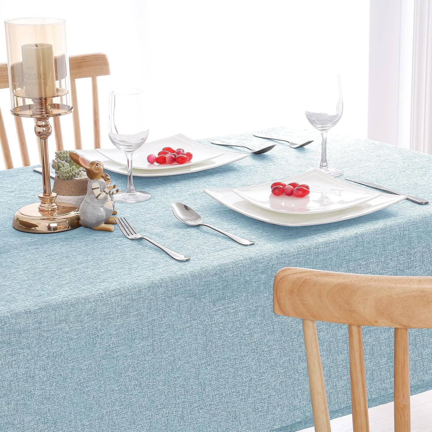 Hiasan Faux Linen Rectangle Tablecloth - Wrinkle and Stain Resistant Washable Table Cloth for Kitchen Dining Room Holiday Table Cover for Dinner, Lux Slate Blue, 90 x 156 Inch