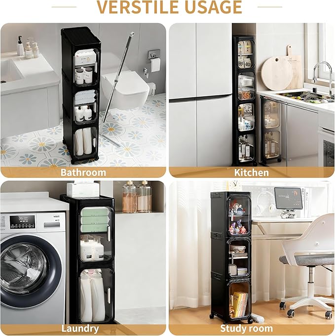 3-Tier Tall Narrow Storage Cabinet, Slim Bathroom Storage Cabinet - Image 5