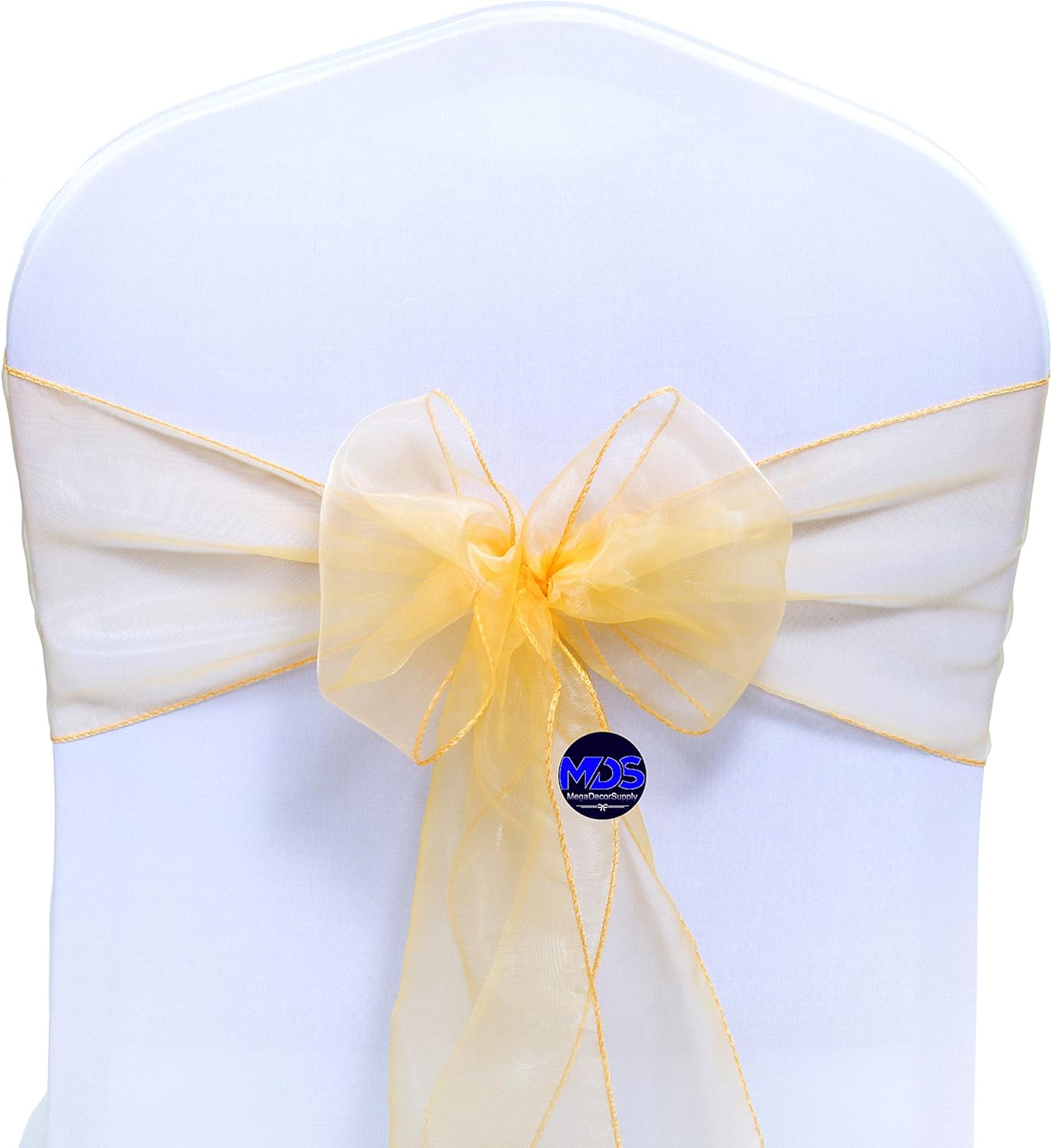 MDS Pack of 50 PCS Organza Chair Sashes Wider Dining Chair Bows Ribbon Tie Back for Wedding Party Birthday Bridal Shower Reception Event Banquet Home Chair Cover Decoration - Gold
