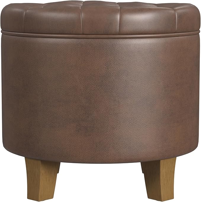Homepop Home Decor | Upholstered Round Faux Leather Tufted Foot Rest Ottoman | by HomePop