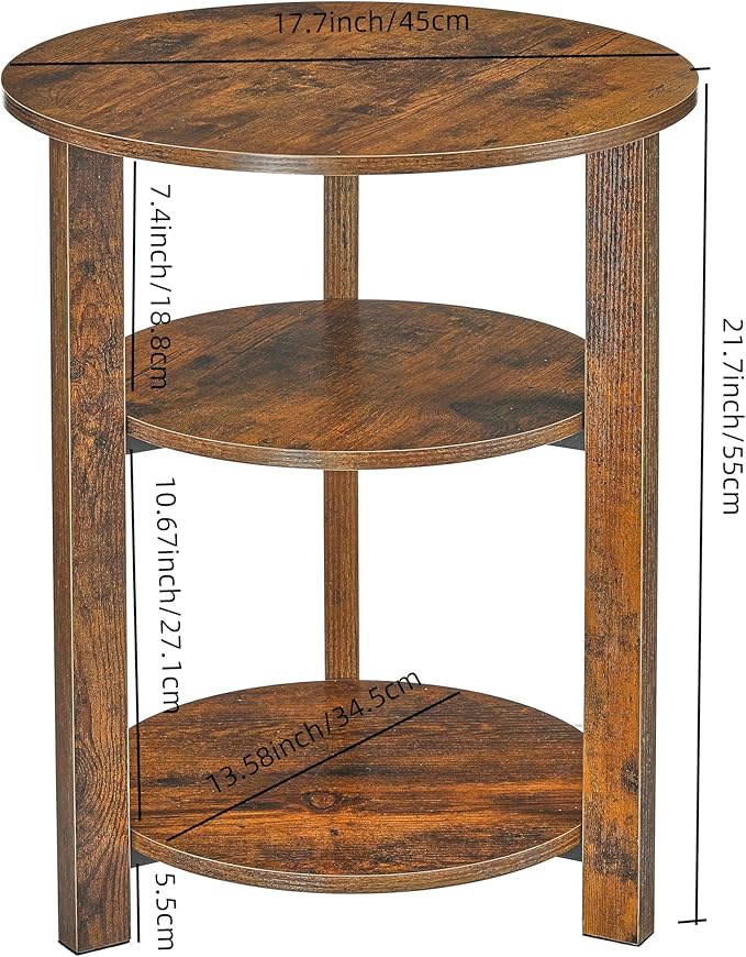 Farmhouse 3-Tier Round Side Table, 17.7*21.7inch End Table - Image 3