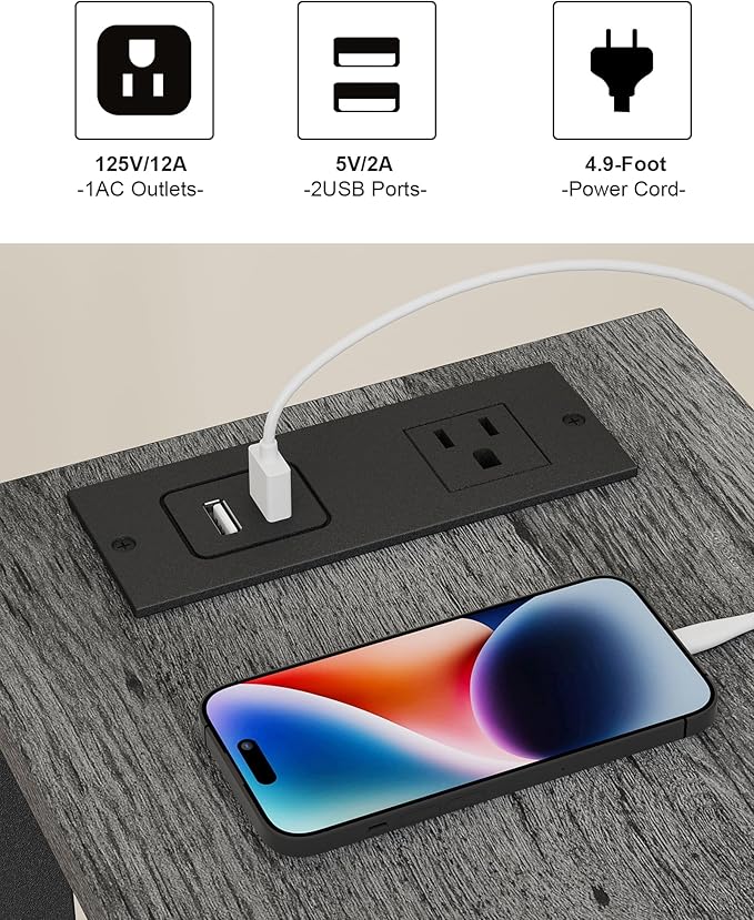 TUTOTAK Small End Table with Charging Station, Narrow Side Table with USB Ports - Image 7
