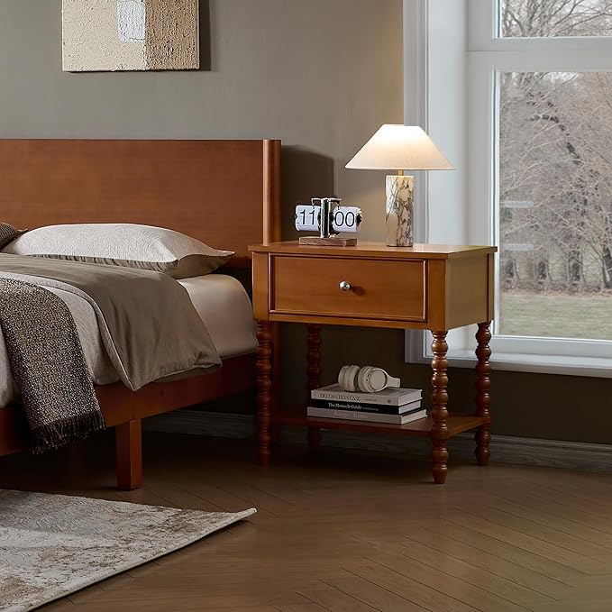 AMERLIFE 24" Wooden Nightstand Set of 2, Vintage Bedside Table - Image 8