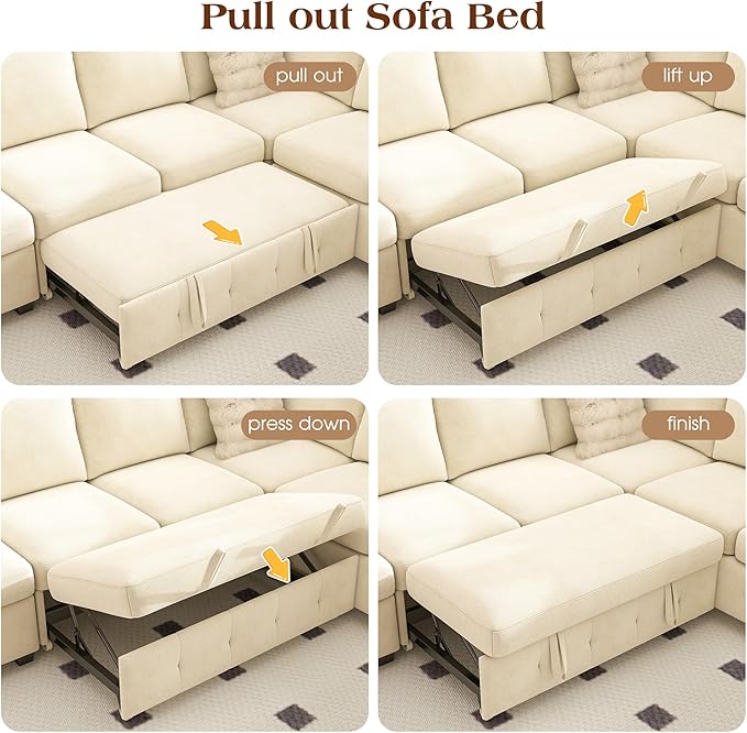 Ihanherry L-Shaped Sectional Sofa Bed, 6-Seater Convertible Pull Out Sleeper - Image 7