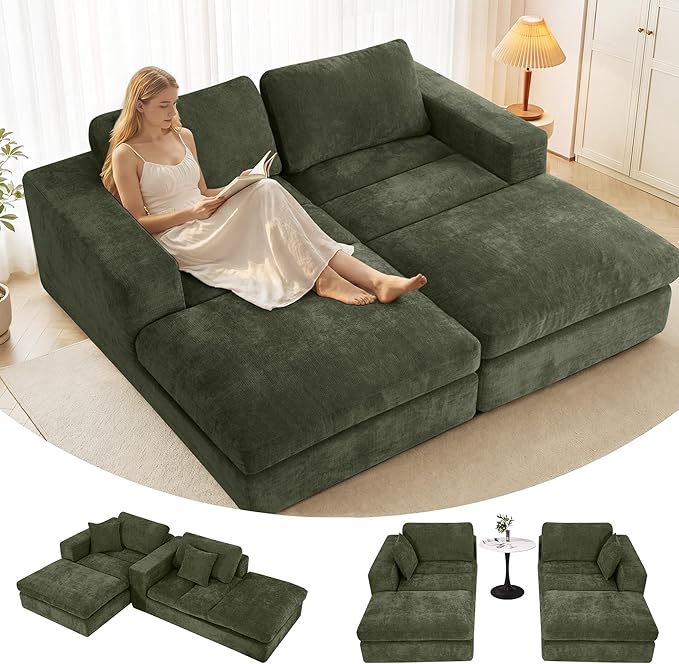 80.7" Oversized Double Chaise Lounge Chair Indoor, Cloud Boneless Sleeper Sofa by Mifnas