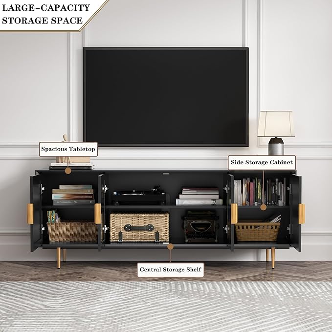 ARTPOWER TV Stand with Storage, Under TV Cabinet with Glass Door, TV Console - Image 3