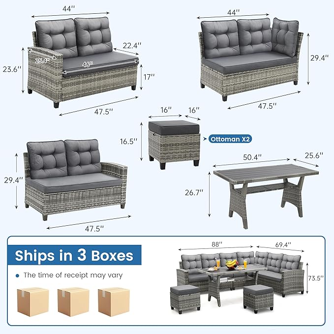KROFEM 6-Piece Patio Furniture Set, Outdoor Sectional Sofa - Image 4