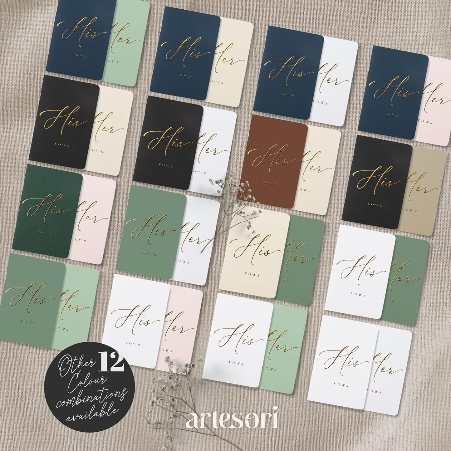 ARTESORI Wedding Vow Book for Her & Him, Soft Touch, Gold Engraving, 28 Lined Pages, Wedding Vow Books His and Hers, Wedding Essentials, Wedding Registry Gifts, His and Hers Gifts [Blush & Black]