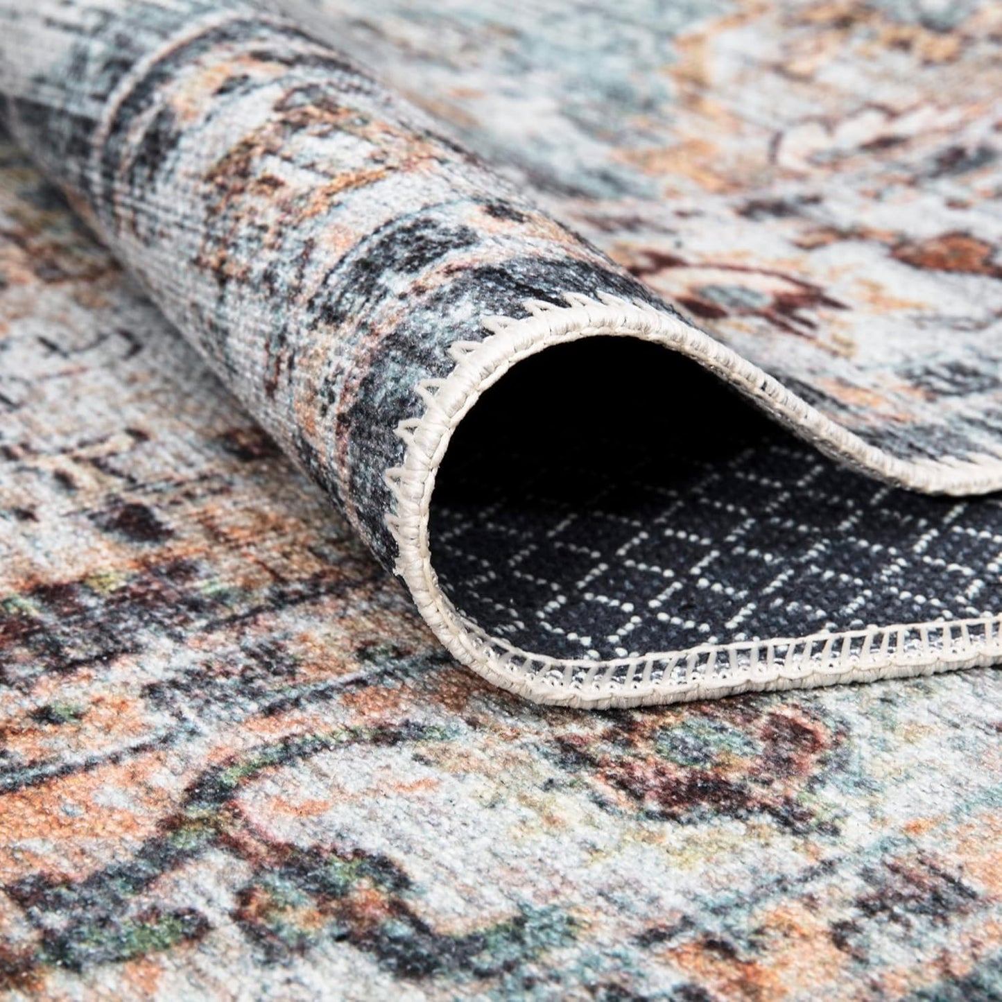 Bloom Rugs Washable Non-Slip 4' x 6' Rug - Teal/Peach Traditional Area Rug for Living Room, Bedroom, Dining Room, and Kitchen - Exact Size: 4' x 6'