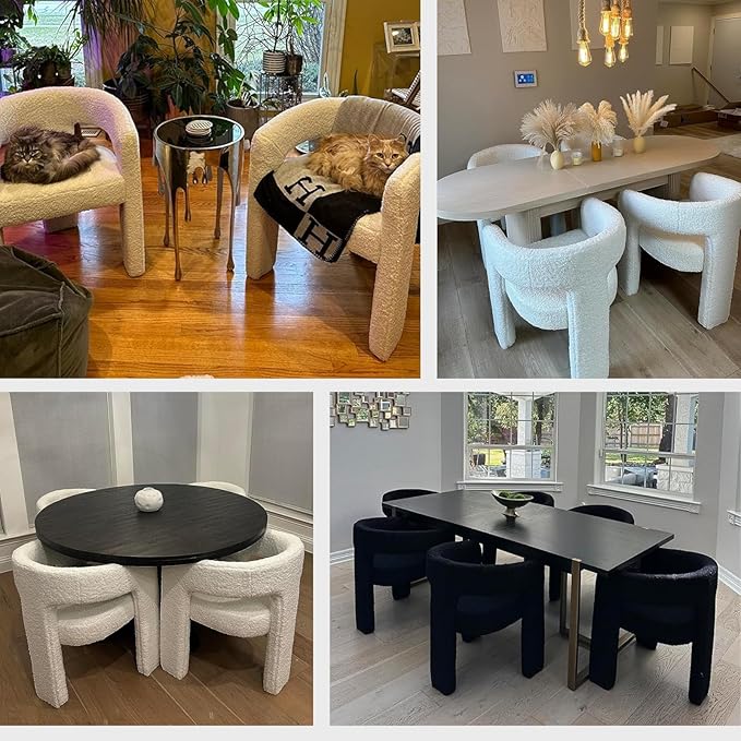 Modern Sherpa Barrel Dining Chair Upholstered Faux Fur Dining Room Chair - Image 7