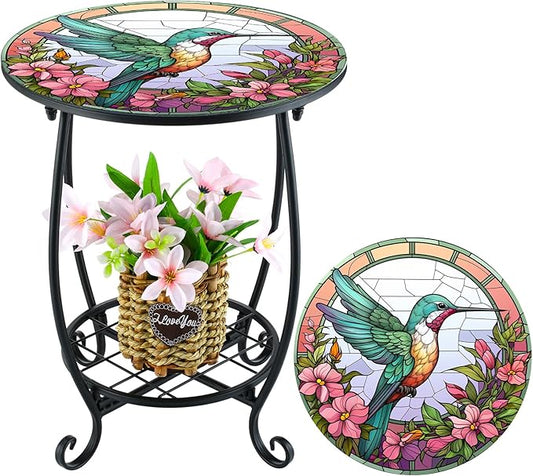 Cinnvoice Outdoor Side Table Round Small Mosaic Patio Accent Indoor End Plant by Cinnvoice
