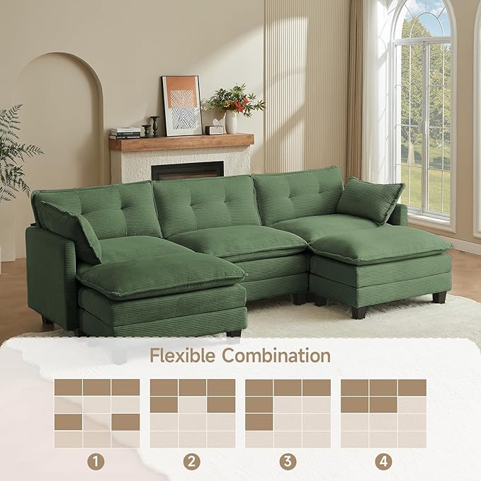 Amsleekey Modular Sectional Sofa, 111.5" U-Shaped Corduroy Comfy Sectional - Image 7