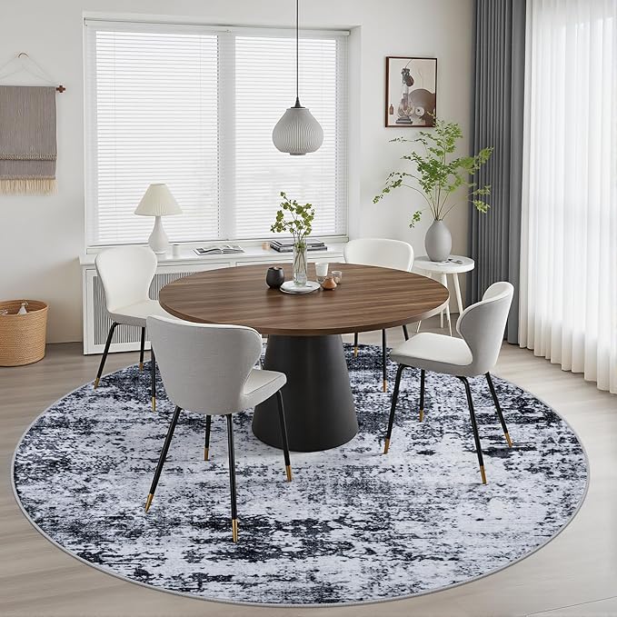 Round Area Rug for Living Room: 5 ft Washable Modern Abstract Soft Thin Rug - Image 4