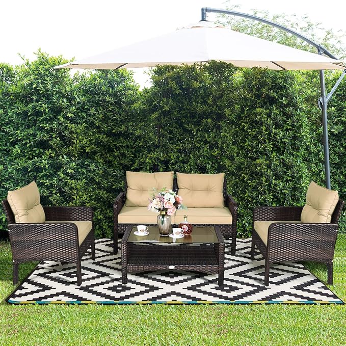 Tangkula 4 Piece Patio Furniture Set, Outdoor Wicker Conversation Set - Image 2