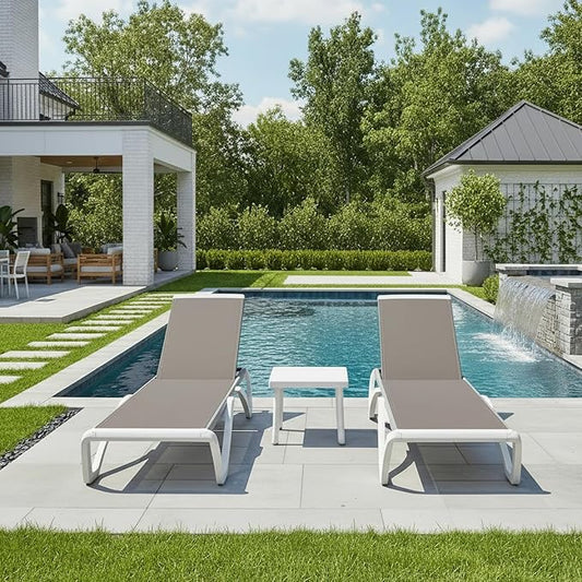 PURPLE LEAF Patio Chaise Lounge Chair Set of 3 Outside Aluminum Plastic by PURPLELEAF