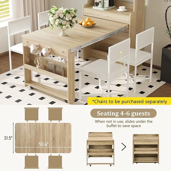Compact Buffet with Hutch and Foldable Dining Table, 2-in-1 Buffet - Image 5
