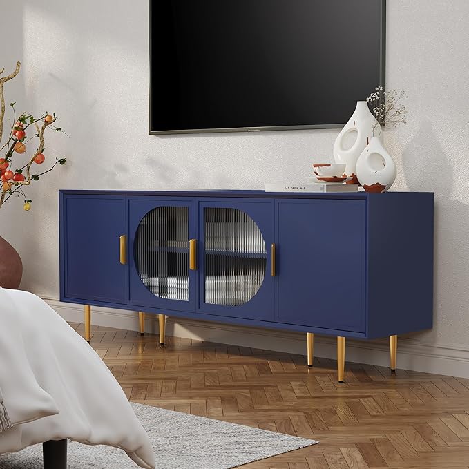 ARTPOWER TV Stand with Storage, Under TV Cabinet with Glass Door, TV Console - Image 6
