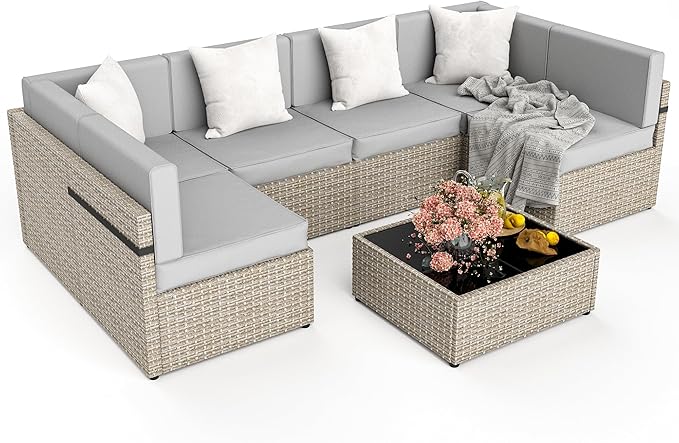 Pamapic 7 Piece Outdoor Sectional Furniture Set, All-Weather Wicker Patio - Image 2
