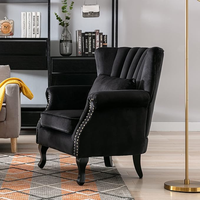 Mid-Century Modern Accent Chair Velvet Armchair Tufted Wingback Santa Club - Image 7
