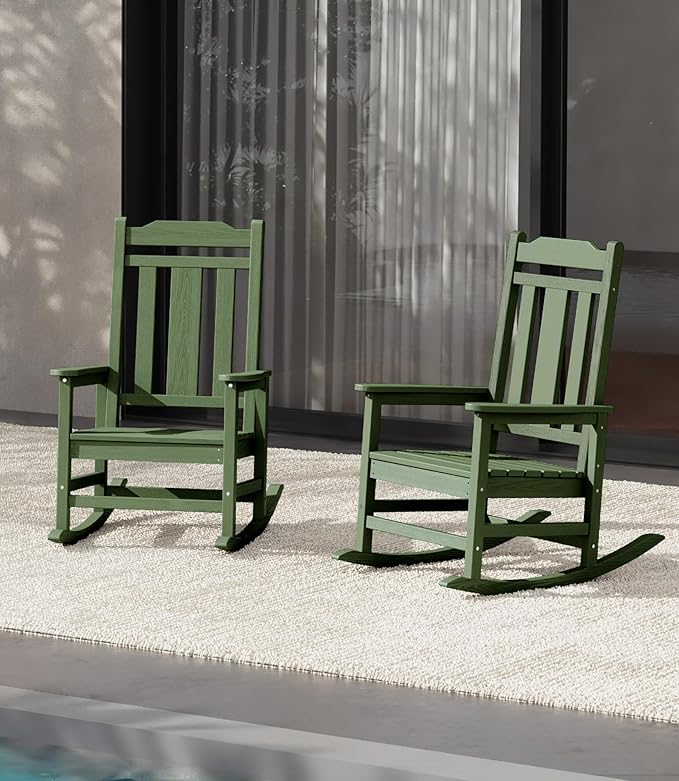 SERWALL Oversized Rocking Chair Set of 2 Outdoor, HDPE Outdoor Rocking Chair - Image 9