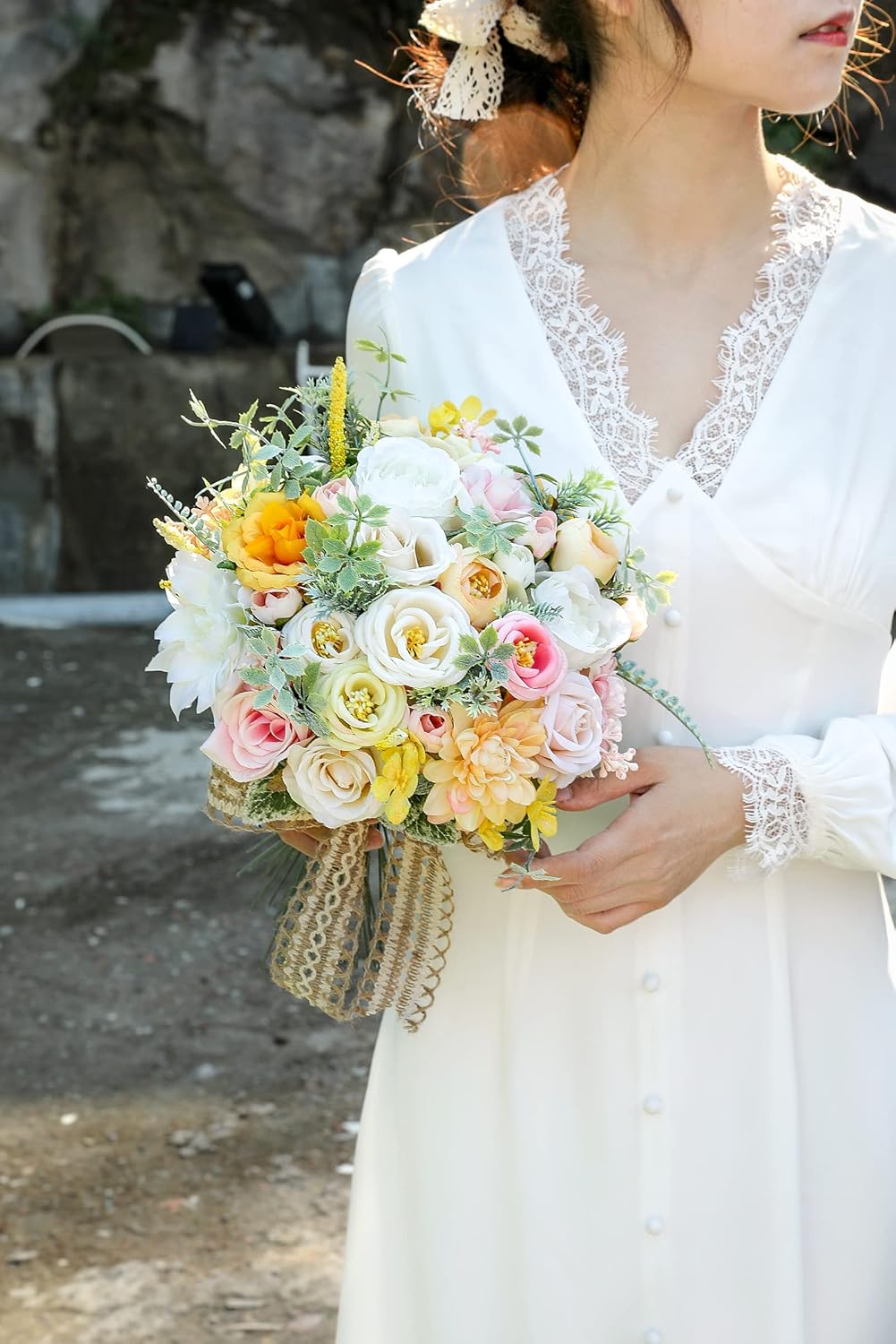 Serra Flora Artificial Wedding Flowers Bouquets Centerpieces Faux Flowers Combo for Fake Flowers with Leaves DIY Floral Arrangements Bridal Baby Shower Home Decor