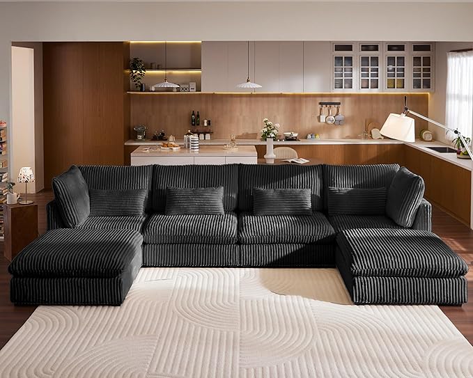 154" Oversized Corduroy Couch Modular Sectional Sofa, Washable Cloud Couch by CHICHOUSE