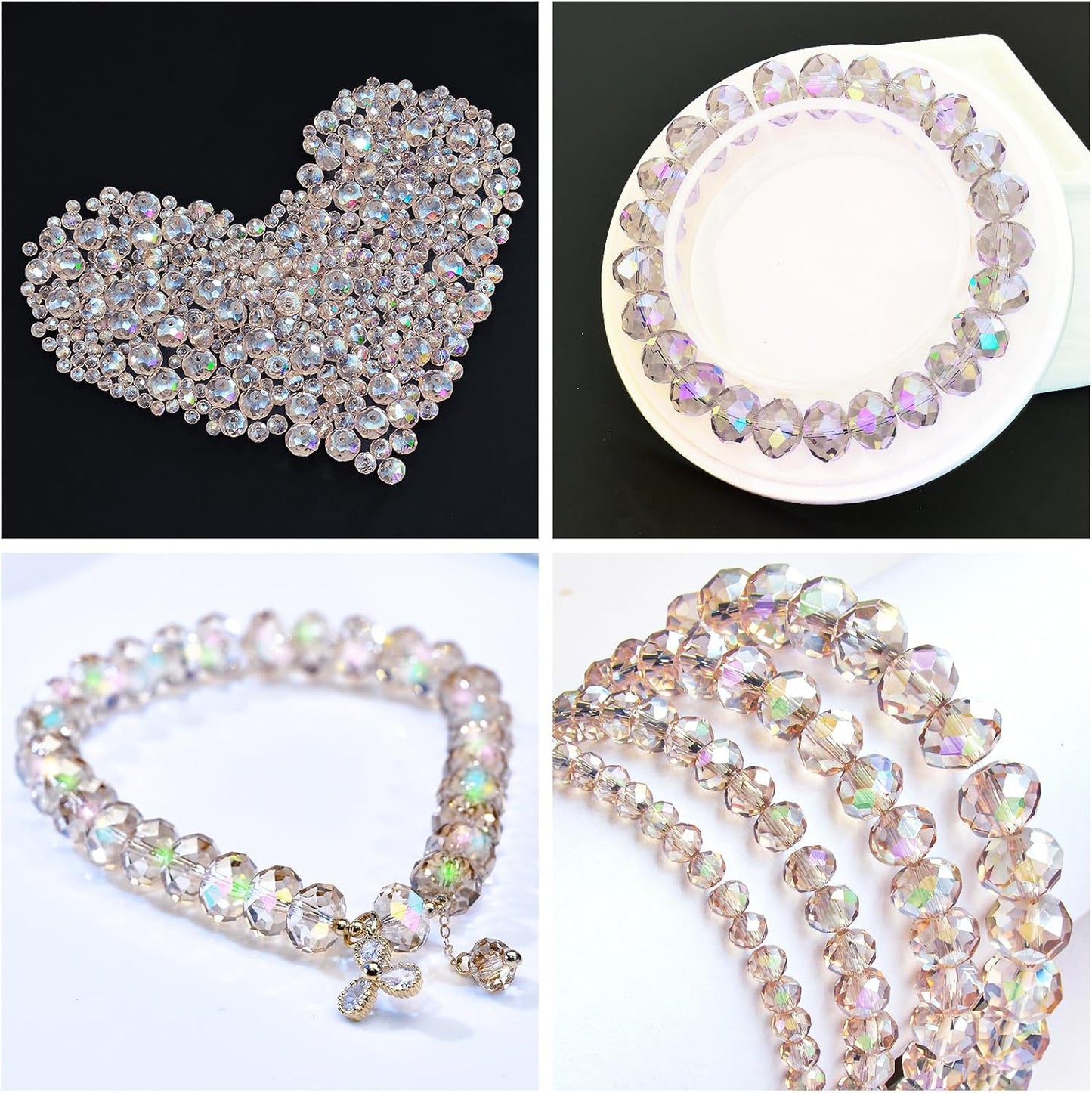 220Pcs 10mm Crystal Glass Beads for Jewelry Making Beads for Bracelets Necklace Pendants Making Supplies(Silver Champagner)