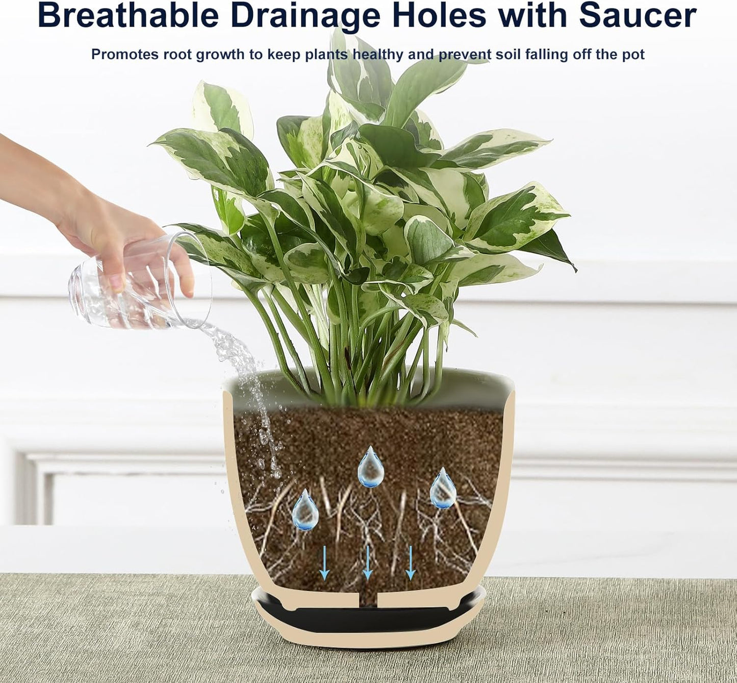 Sureasy Succulent Pots, 3.5 Inch Flower Pots for Indoor Plants, Small Plant Pots with Saucer & Drainage, Decorative Ceramic Planters for Succulent, Cactus, Set of 4, White