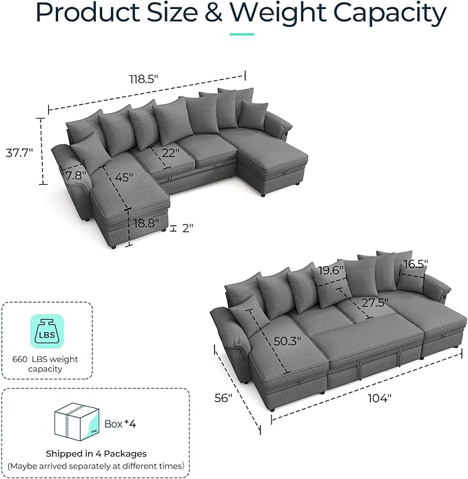 LINSY HOME Oversized Sectional Sleeper Sofa - Image 2