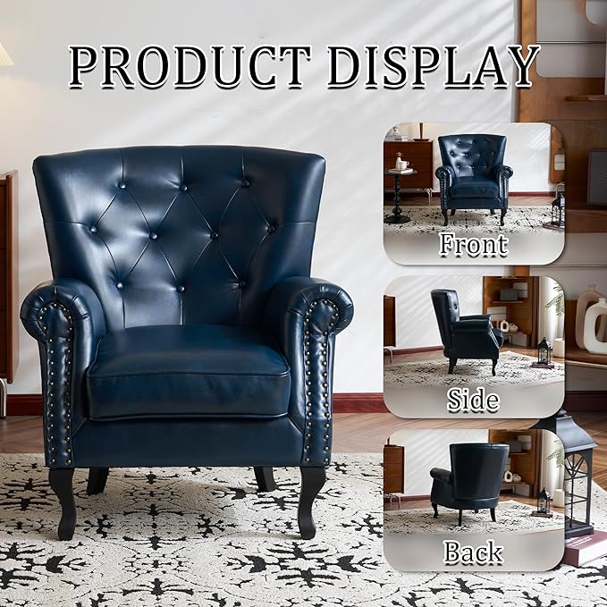 Modern Accent Chair Set of 2, Mid-Century PU Leather Armchair - Image 5
