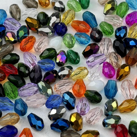 150pcs 4x6mm Teardrop Crystal Glass Beads for Jewelry Making, Faceted Vertical Hole Teardrop Glass Spacer Beads for Wind Chimes Bracelet Earring Necklace DIY Craft(Mix Colors)