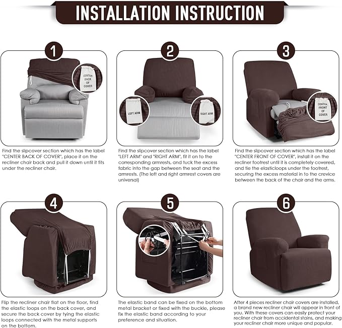 TAOCOCO Recliner Cover 4-Pieces, Recliner Stretch Sofa Slipcover, Recliner - Image 6