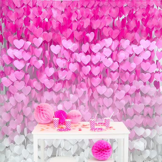 205 Ft Hot Pink Party Decorations Ombre Pink White Heart Backdrop Streamer Tissue Paper Heart Hanging Garland for Birthday Bachelorette Valentines Day Wedding Bridal Shower Engagement Party Supplie