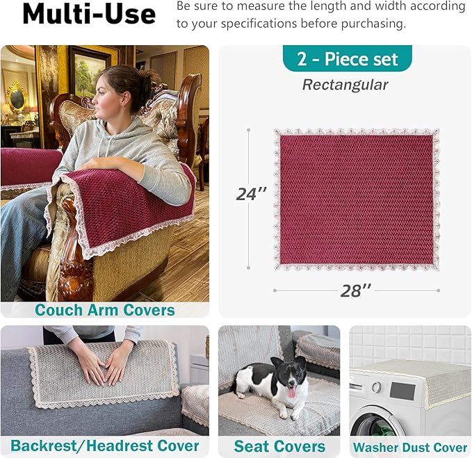 Burgundy Velvet Couch Arm Covers - Image 3