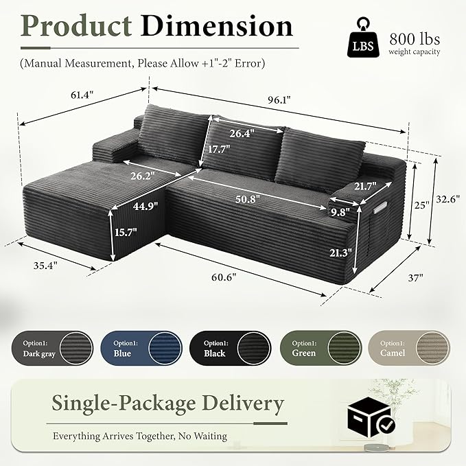 96" Sectional Couches for Living Room Cloud Couch Sofa - Image 2