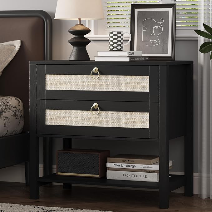 Xixini Nightstand wih 2 Drawers & Open Shelf, Small Mid Century Modern Night by Xixini