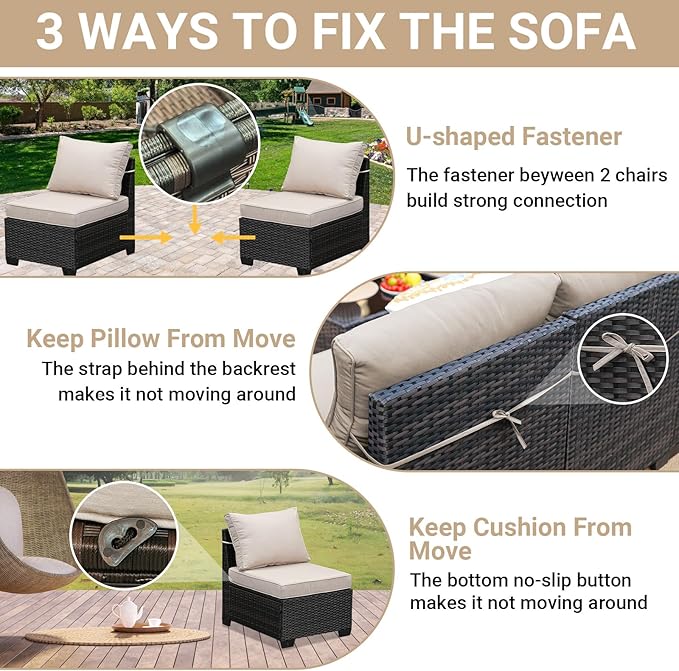 Jing's Villa 7-Piece Patio Furniture Set, All-Weather Outdoor Wicker Sectional - Image 6