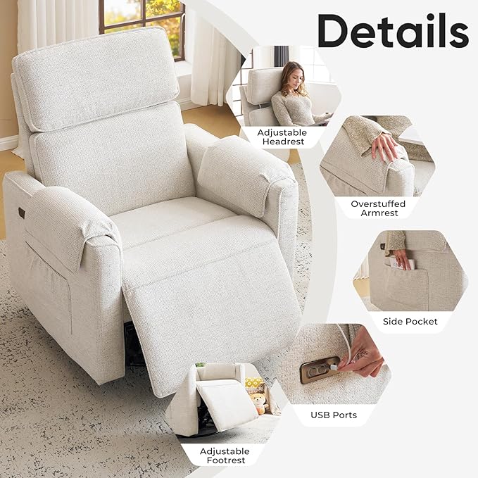 24" Extra Wide Swivel Rocker Recliner Chair - Image 5