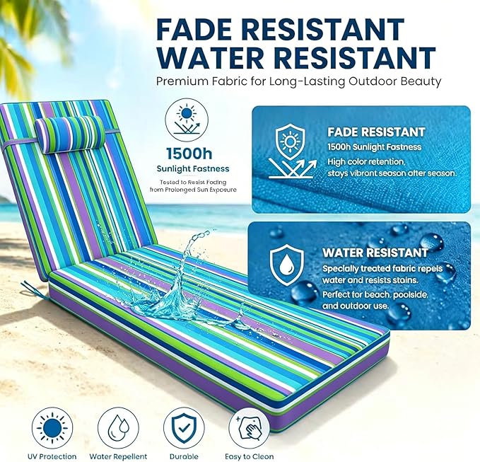 Chaise Lounge Cushion for Outdoor Furniture, Waterproof, Fade-Resistant and - Image 3