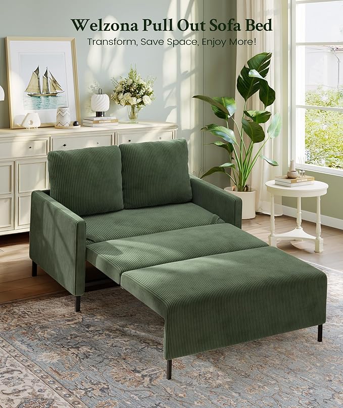 Welzona 47.2" Convertible Sofa Bed Couch, Comfy Corduroy Loveseat Sleeper Sofa - Image 6
