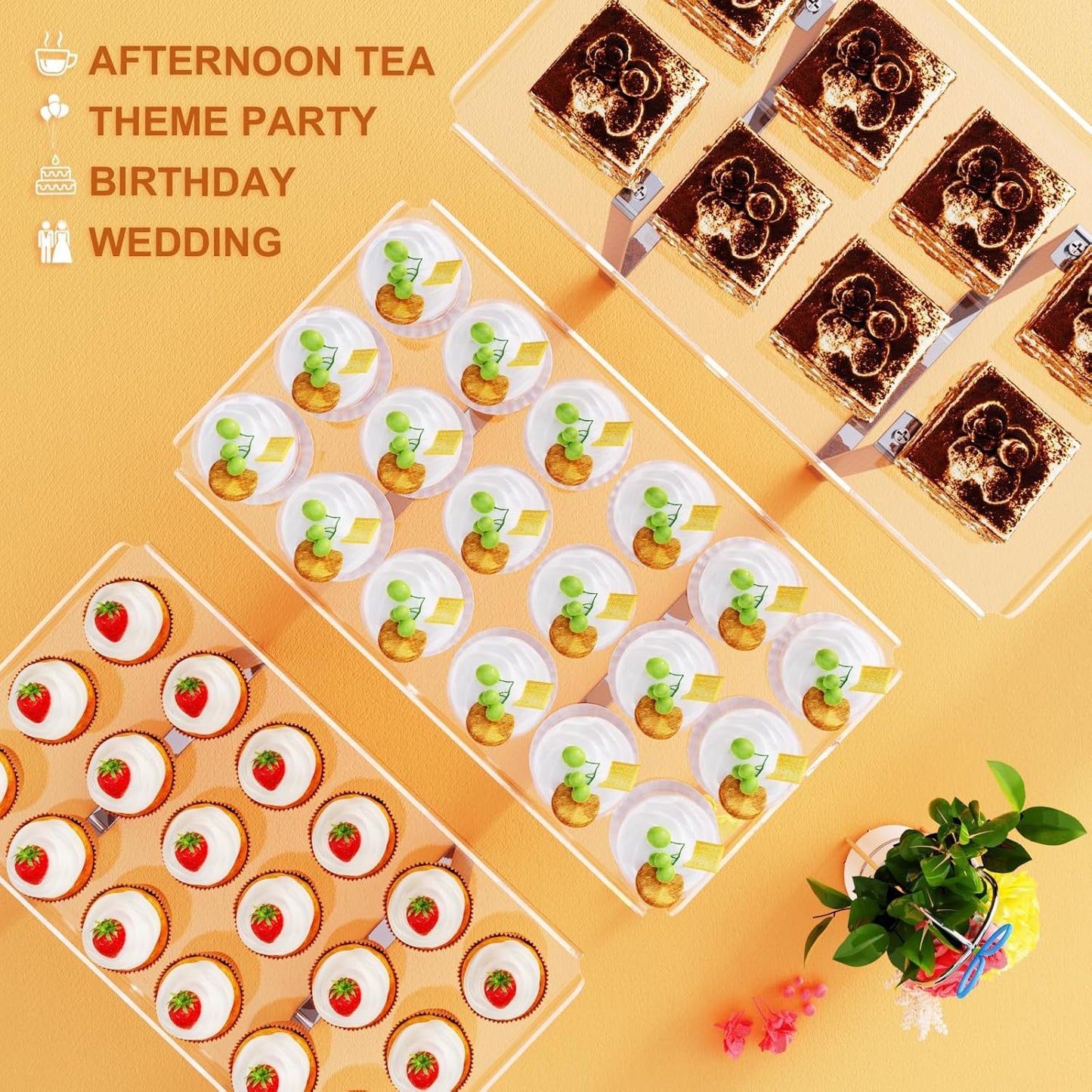 3 Pieces Cupcake Stand Holder, Clear Acrylic Dessert Table Display Set with Iron Support Legs for Birthday Candy Bar Décor Weddings, Parties Events