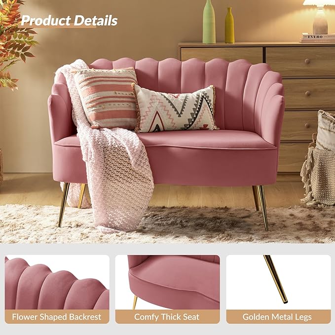 HULALA HOME Modern Velvet Loveseat Sofa - Image 4