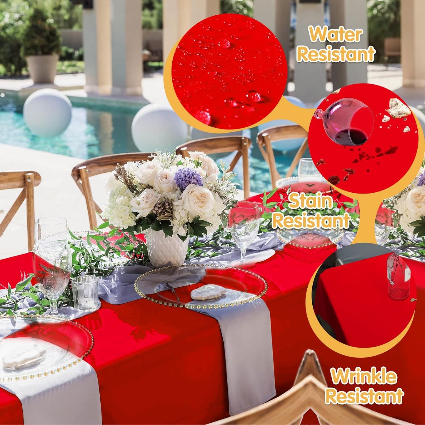 BRILLMAX 8 Pack Red Tablecloths for 8 Foot Rectangle Tables 60 x 126 Inch - 8ft Rectangular Bulk Linen Polyester Fabric Washable Cloth Cover for Wedding Reception Banquet Birthday Party