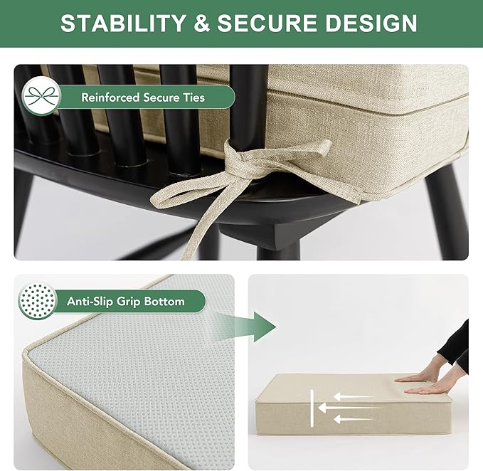 Summsun Patio Chair Cushions Set of 2, Faux Linen Outdoor Furniture Cushions - Image 4