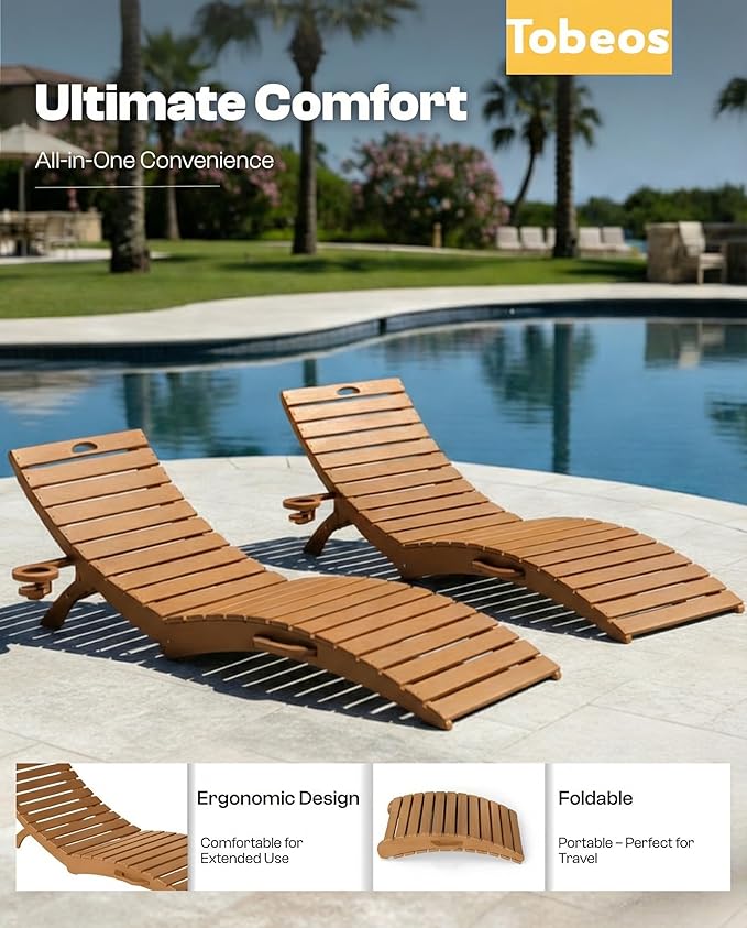 Folding HDPE Pool Lounge Chairs Set of 4, Pre-Assembled Outdoor Chaise Lounge - Image 4