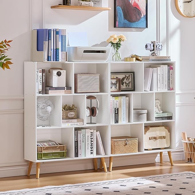 LEYAOYAO Cube Bookshelf 3 Tier Mid-Century White Modern Bookcase - Image 4