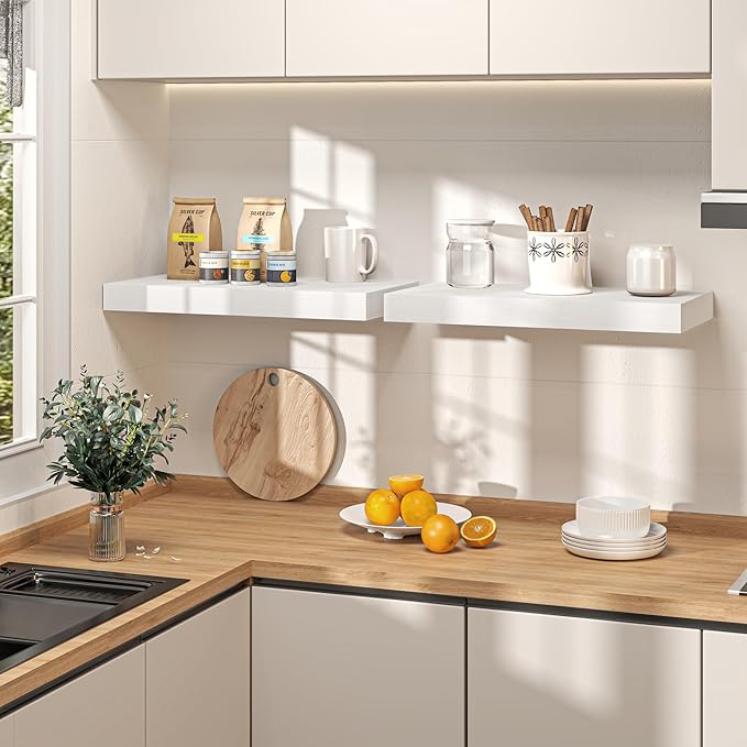 30Inch White Floating Shelves for Wall, 12 Inch Deep Shelves for Bedroom - Image 3